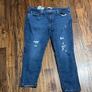 Levi's Dark Blue Distressed Women's Cropped Jeans